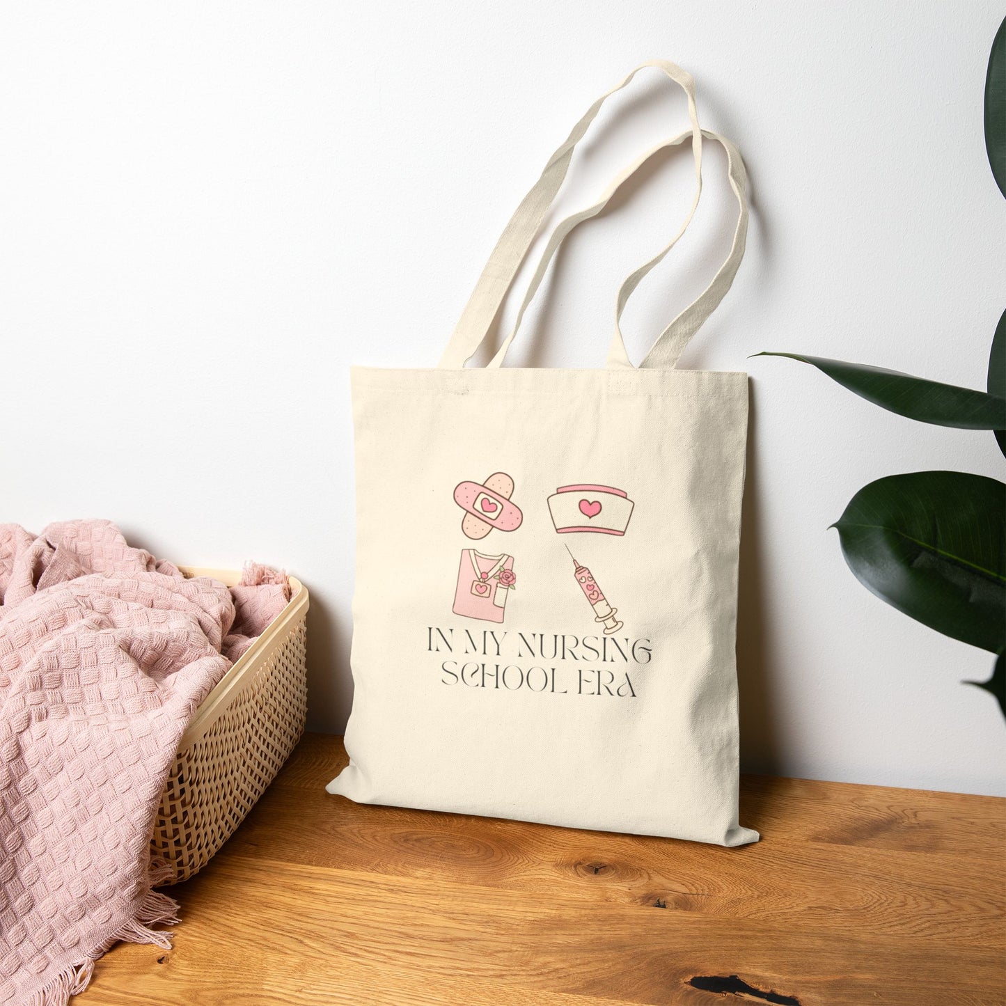 Nursing School Era Canvas Tote – Cute Nurse Icons & Text Tote Bag
