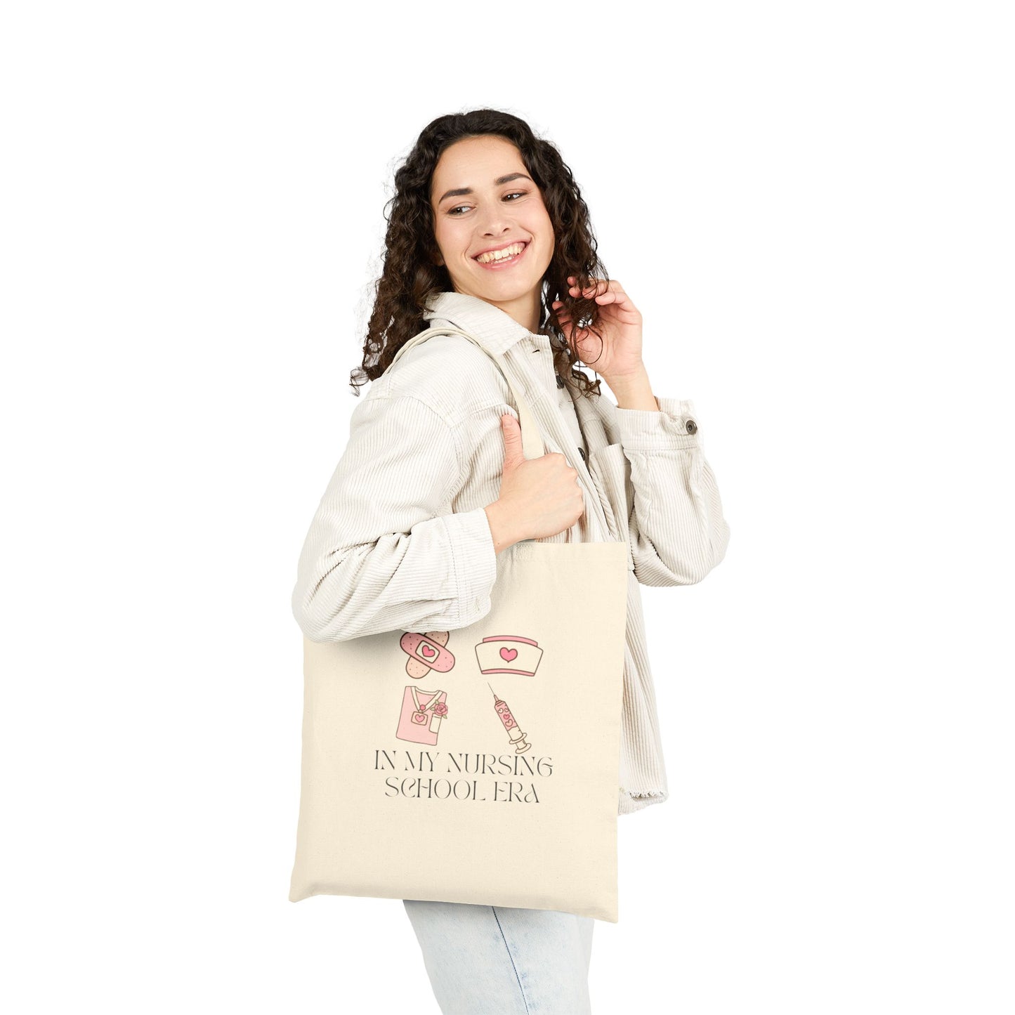 Nursing School Era Canvas Tote – Cute Nurse Icons & Text Tote Bag