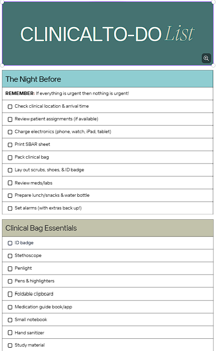 Clinical Day Essentials Bundle for Nursing Students (Digital Download)